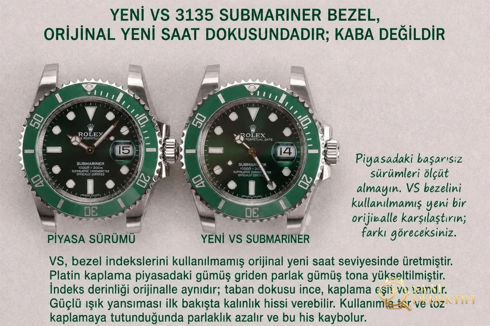 Yalanlama: VS Factory yeşil su hayaleti 3135 mekanizmalı yeşil bezelin yazı tipi kalın değil - Kadran Detayı ve Bezel İşçiliği