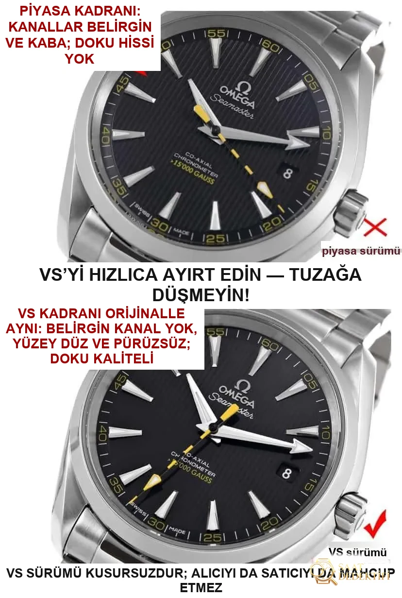 VS Factory Üretimi Omega Seamaster 150 Metre Siyah Kadran Nasıl Ayırt Edilir? - Kadran Detayı ve Bezel İşçiliği