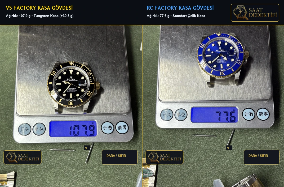 VS Factory Kasa Gövdesi 107.9g ile RC Factory Kasa Gövdesi 77.6g Ağırlık Karşılaştırması