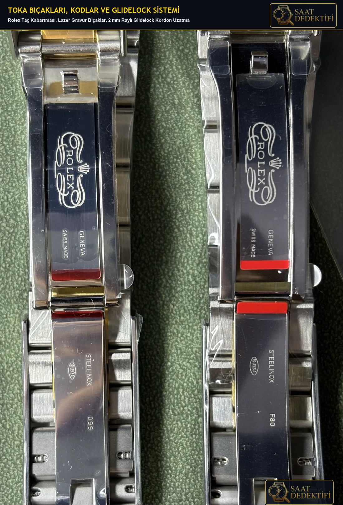 Toka İçi Lazer Gravürler, Swiss Made Steelinox Kodları ve Rolex Taç Kabartması