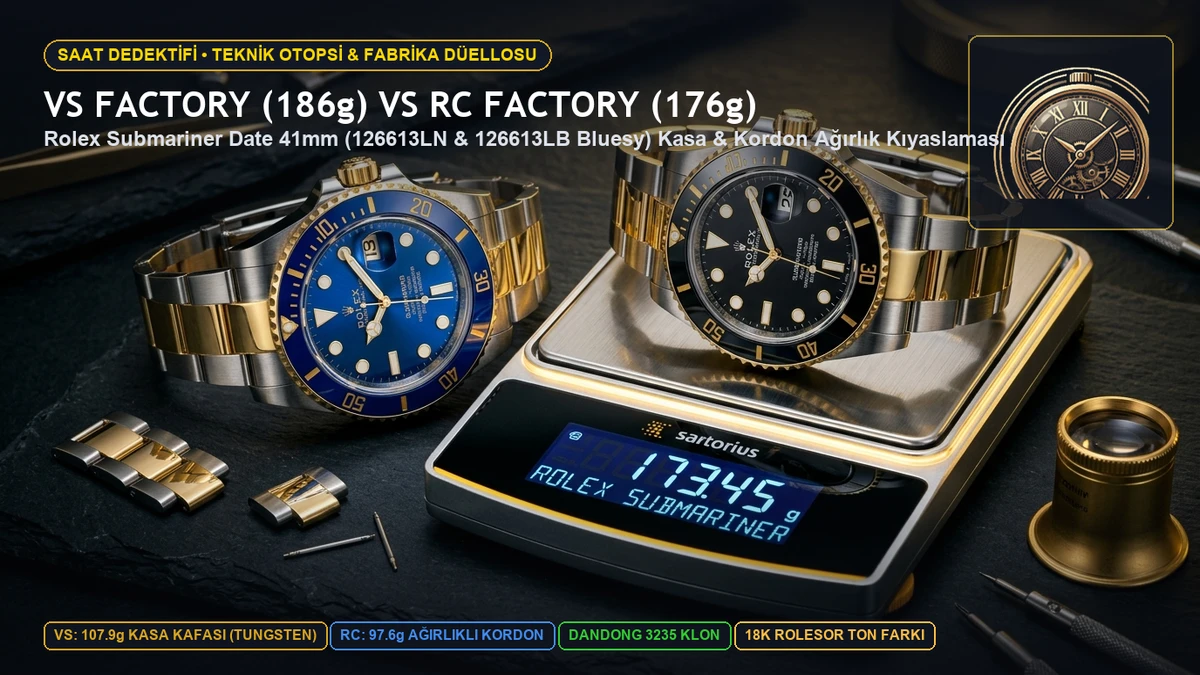 VS Factory 186g vs RC Factory 176g Rolex Submariner Date 41mm 126613LN ve 126613LB Kıyaslama Kapağı