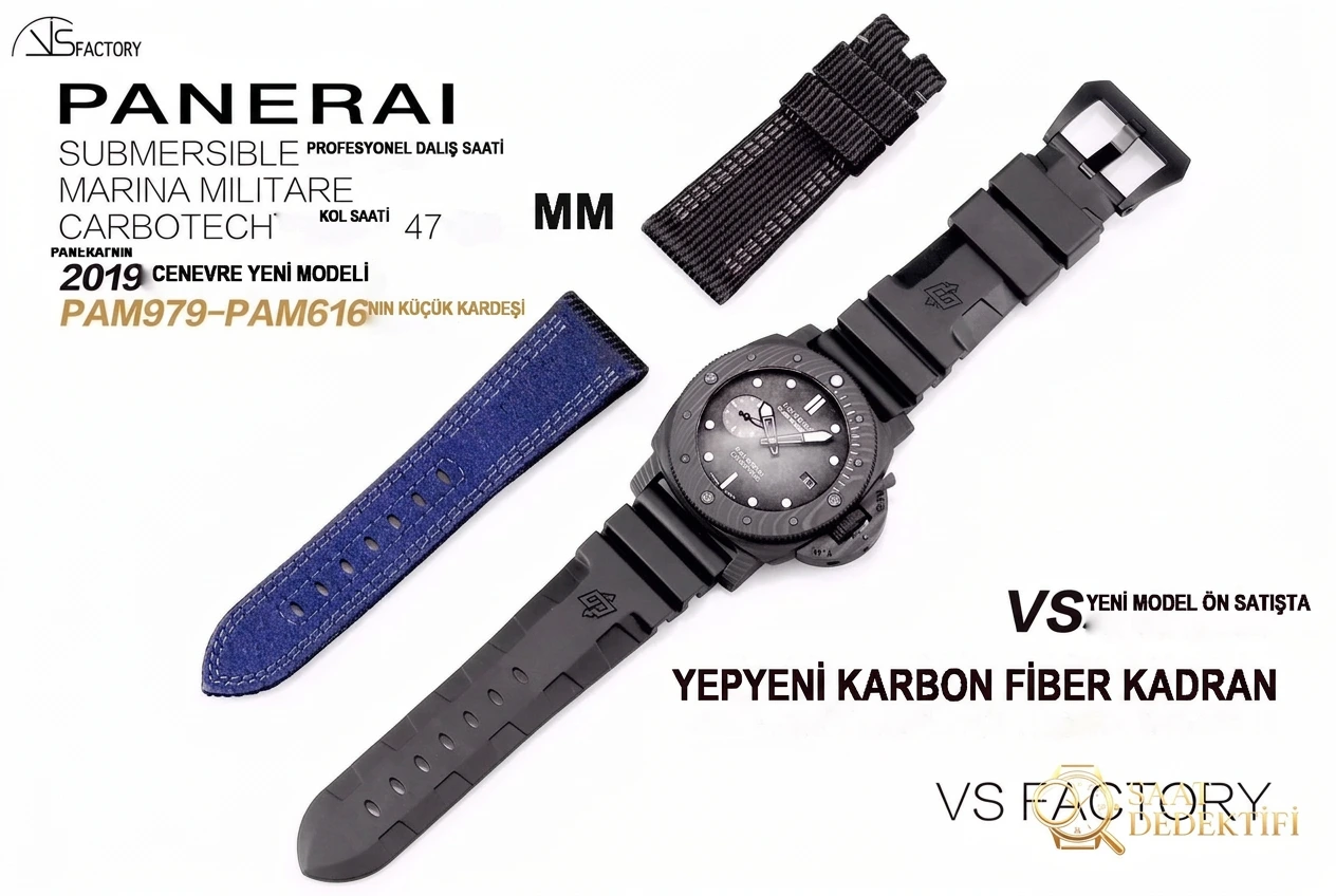 VS Factory yeni Panerai Submersible serisi PAM979 karbon fiber replika saat incelemesi - Kadran Detayı ve Bezel İşçiliği