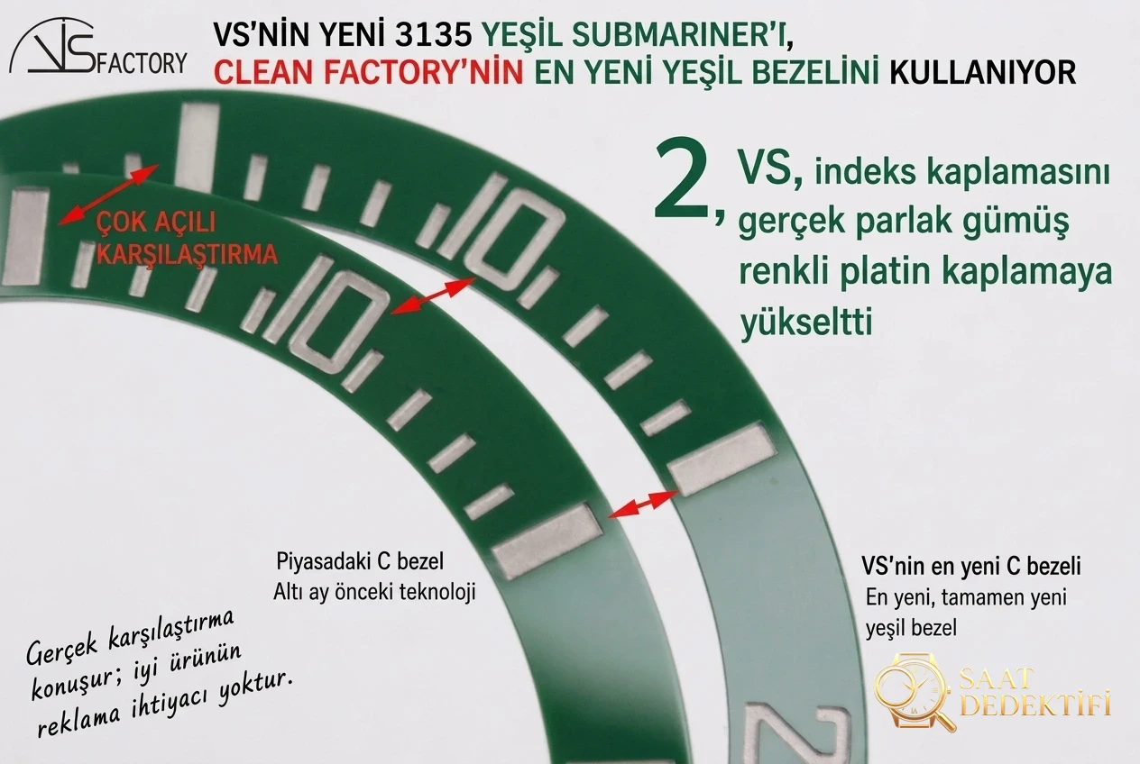 VS Factory Yeşil Su Hayaletinin gizli püf noktaları, bunları muhtemelen bilmiyorsunuz! - Kadran Detayı ve Bezel İşçiliği