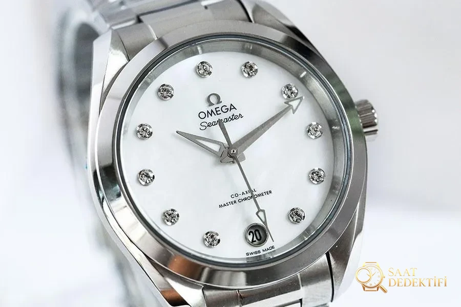 VS Omega Seamaster 150 metre inci beyazı sedef replika saat - 34 mm - Kadran Detayı ve Bezel İşçiliği