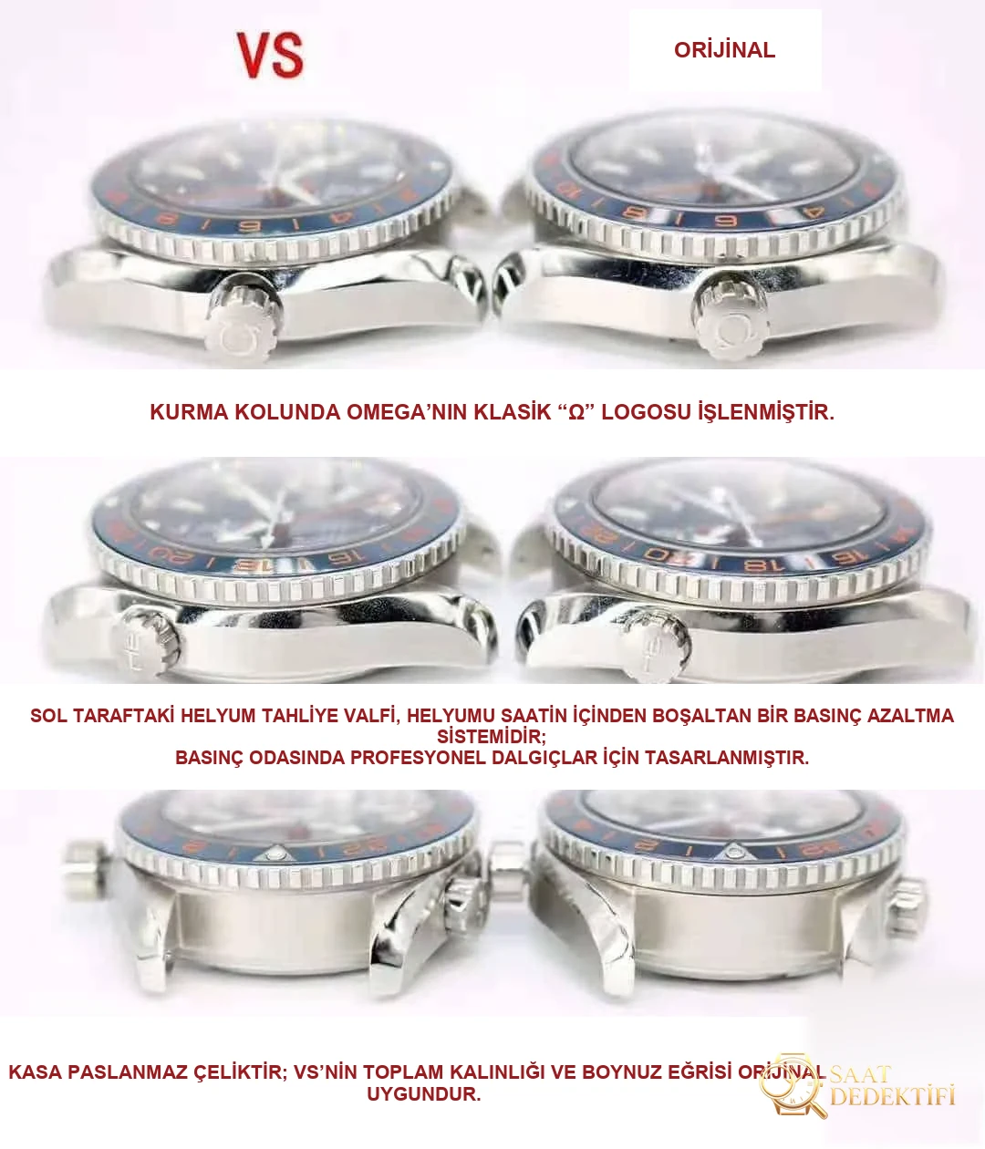 VS Omega Seamaster 600 GMT 43.5 mm Gerçek-Replika Karşılaştırması İncelemesi - Bilezik, Toka ve Klips Mekanizması