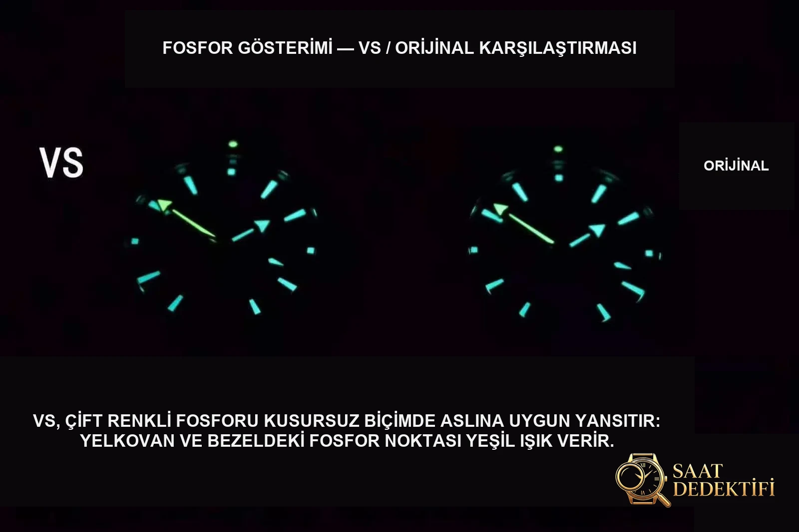 VS Omega Seamaster 600M 42 mm Recensione comparativa replica reale - Vista notturna al fosforo e Super-LumiNova