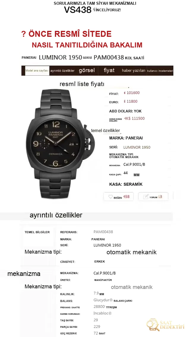 Vs Panerai PAM438 Black Warrior seramik p9001 full siyah mekanizma gerçek V2 versiyon replika saat orijinal karşılaştırmalı incelemesi - Kordon Dokusu ve Dikiş Detayları