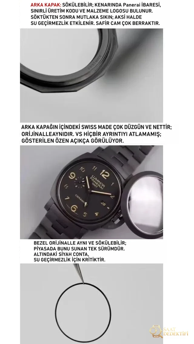 Vs Panerai PAM438 Black Warrior seramik p9001 full siyah mekanizma gerçek V2 versiyon replika saat orijinal karşılaştırmalı incelemesi - Kadran Güneş Işını (Sunburst) Efekti
