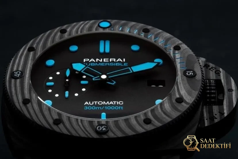 VS Panerai Submersible serisi PAM01616 karbon fiber replika saat incelemesi - Kadran Detayı ve Bezel İşçiliği