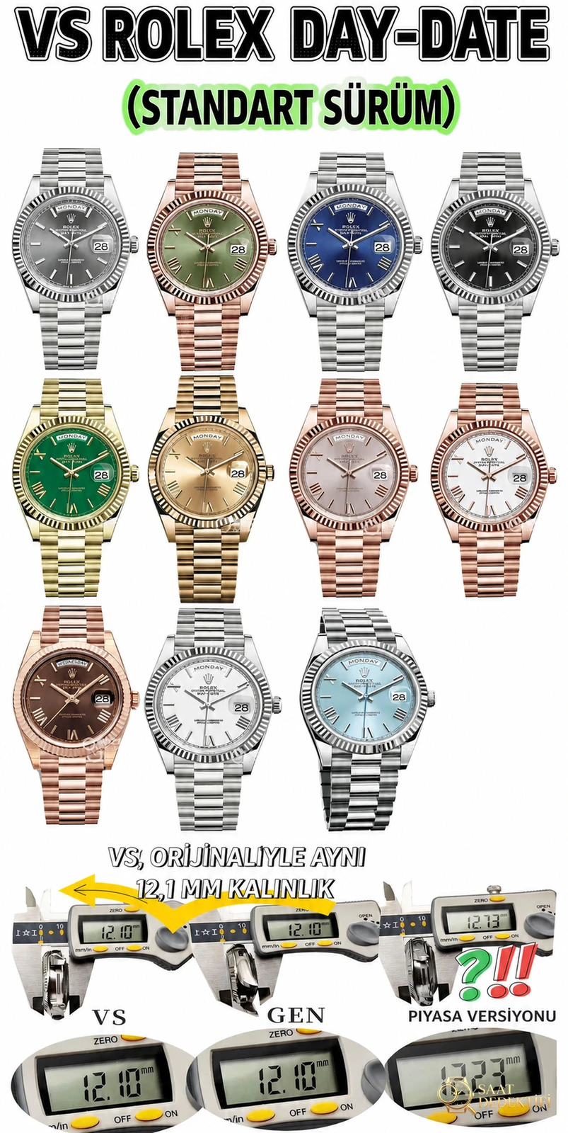 VS Rolex Day-Date | Üst düzey replikanın referans eseri. Dandong 3255 mekanizması (3235 orijinal soyundan) ile 72 saat uzun ömürlü güç rezervi - Mekanizma Zemberek ve Balans Detayı