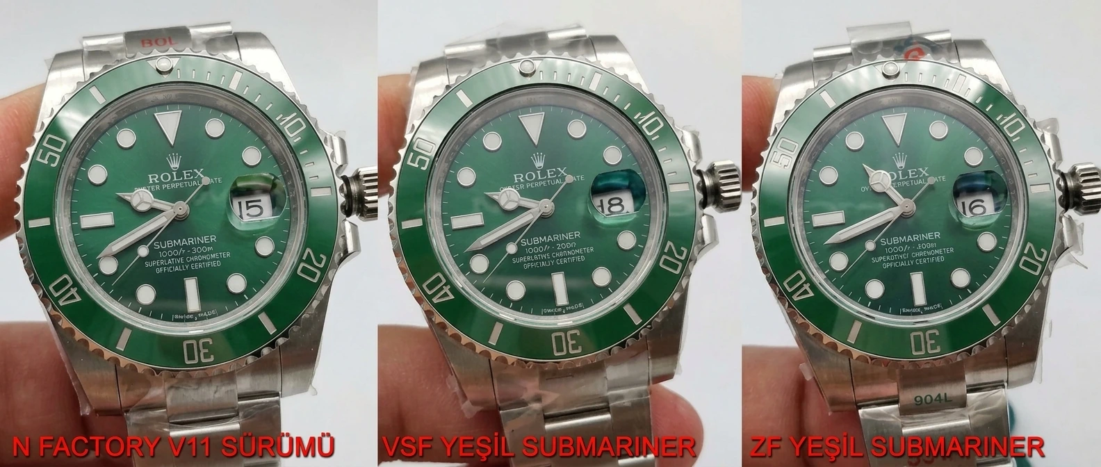 VS Factory yeşil su hayaleti gerçek çekim karşılaştırması ZF Factory ve N Factory V11 versiyon yeşil su hayaleti - Makro Kadran ve İndeks İşçiliği