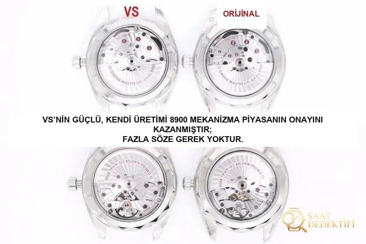 VS yeni ürün Seamaster 150m Aqua Terra kronometre 41 mm z orijinal karşılaştırması - Arka Kapak ve Mekanizma Detayı