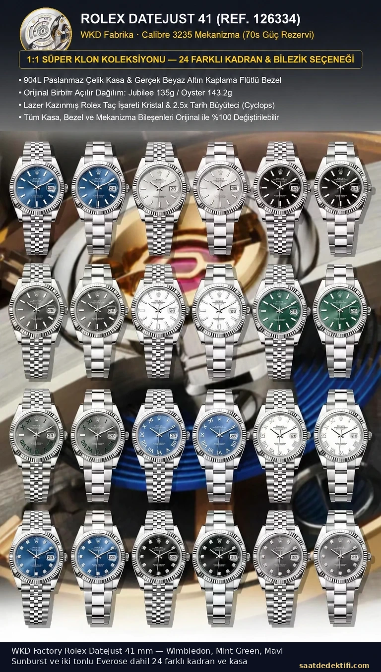 WKD Factory Rolex Datejust 41 super clone koleksiyonu, farklı kadran ve kasa kombinasyonları