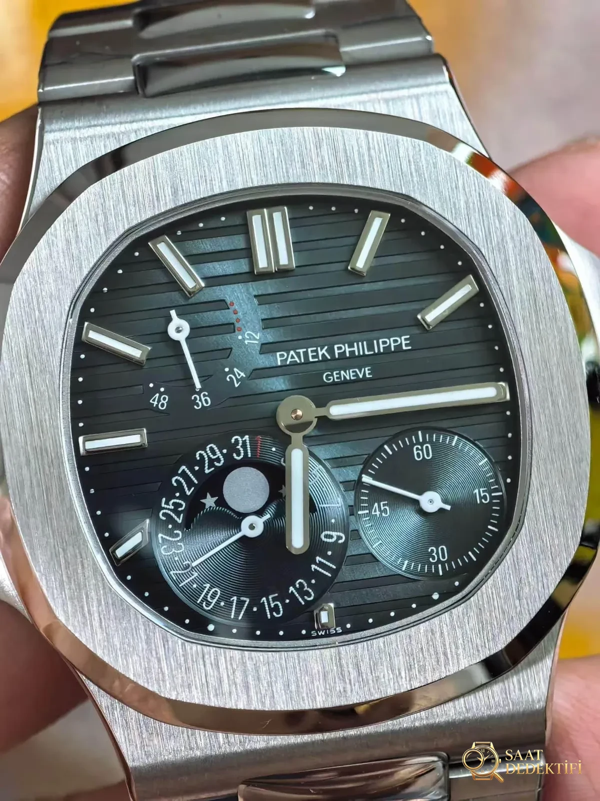 WS Factory tam modifiyeli Patek Philippe Nautilus 5712 SW kadranı, dolu orta aks, mat yüzeyli mooniphase kadranı ile bir çırpıda hedefe ulaşıyor mu? - Makro Kadran ve İndeks İşçiliği