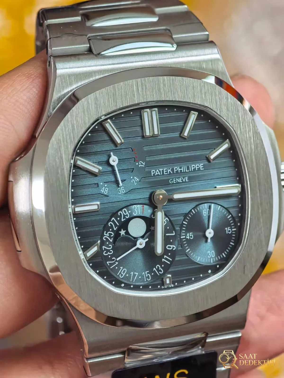WS Factory tam modifiyeli Patek Philippe Nautilus 5712 SW kadranı, dolu orta aks, mat yüzeyli mooniphase kadranı ile bir çırpıda hedefe ulaşıyor mu? - Fosfor ve Super-LumiNova Gece Görünümü