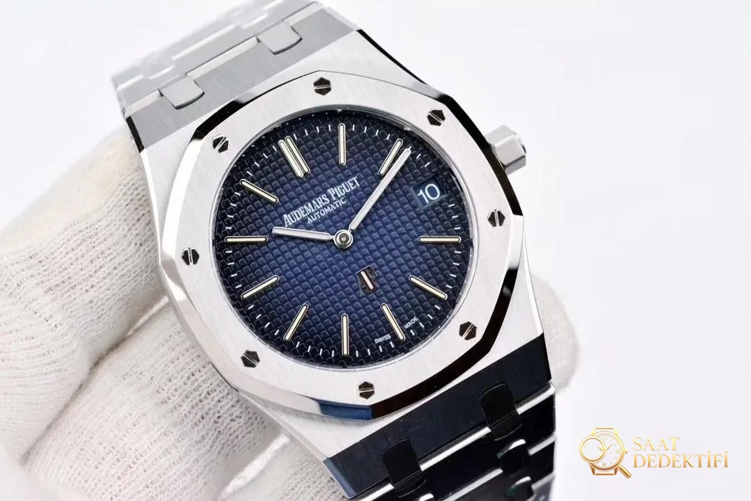 XF Factory Audemars Piguet 15202ip füme mavi kadran saat incelemesi - Makro Kadran ve İndeks İşçiliği