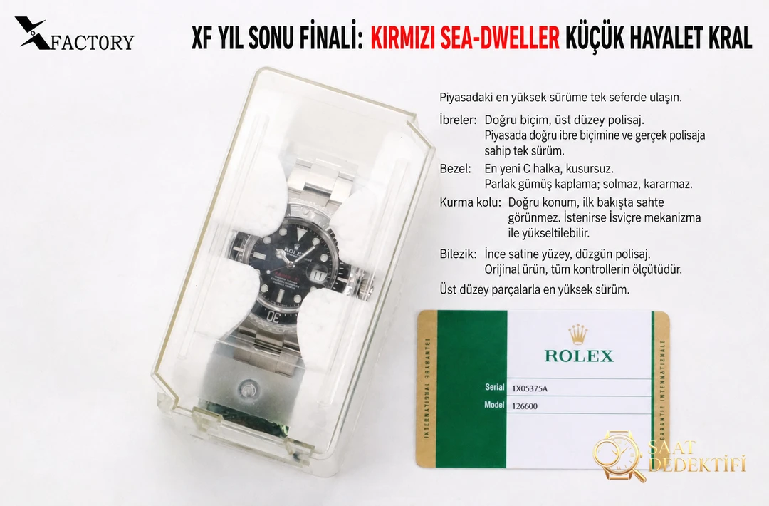 XF Factory Rolex Sea-Dweller "küçük hayalet kral" tek kırmızı kadran saati - görsel 1