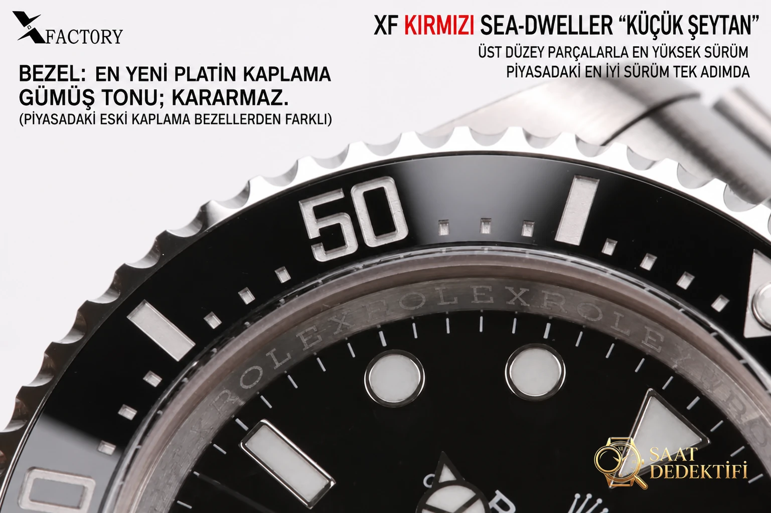 XF Factory Rolex Sea-Dweller Tek Kırmızı «Küçük Şeytan» Söküm ve İnceleme - Kasa Profili ve Kurma Kolu İncelemesi
