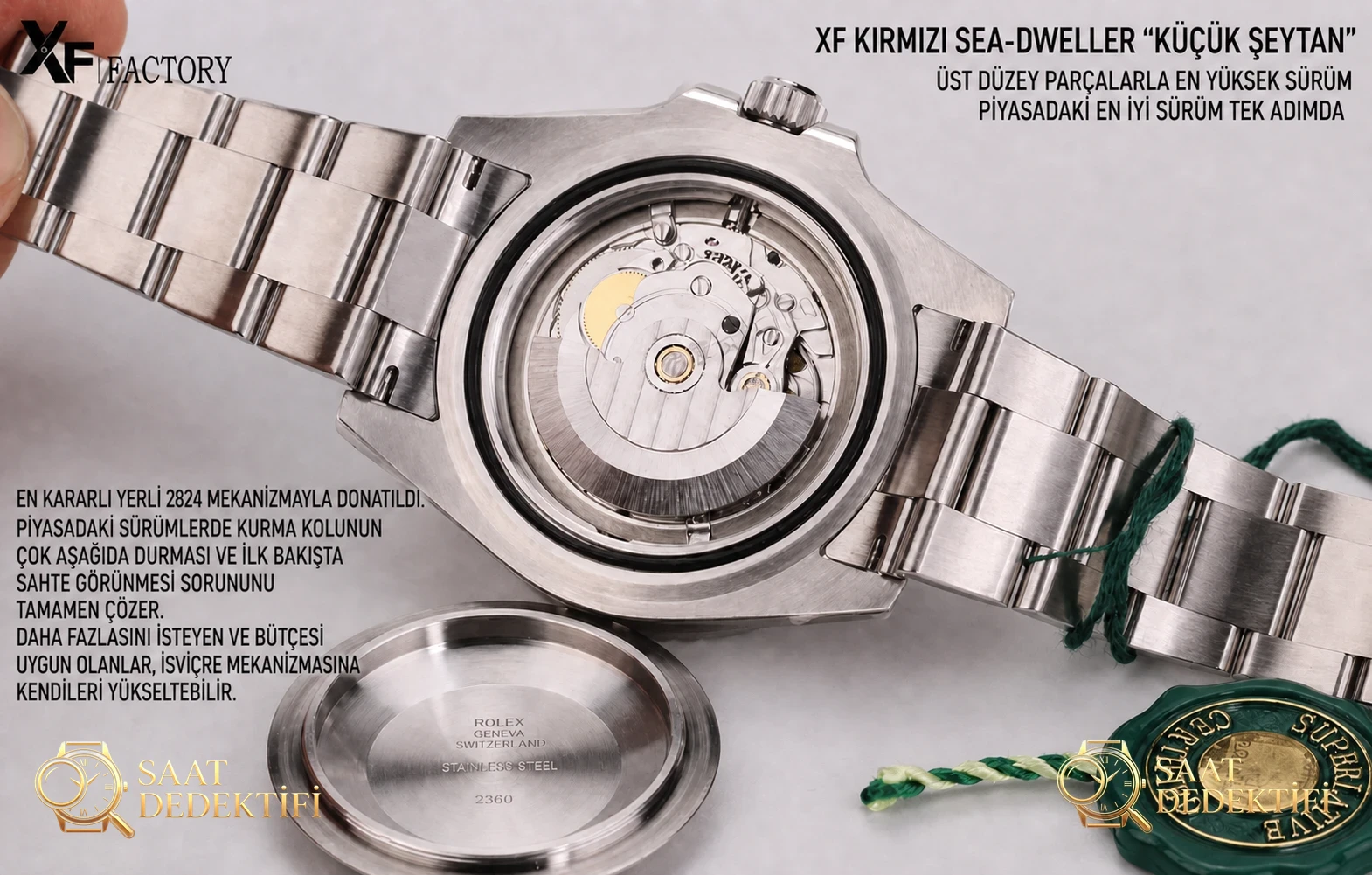 XF Factory Rolex Sea-Dweller Tek Kırmızı «Küçük Şeytan» Söküm ve İnceleme - Makro Kadran ve İndeks İşçiliği