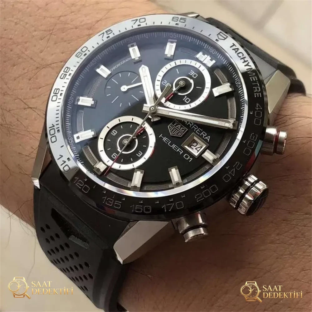 XF Factory TAG Heuer Carrera Black Phantom yeni model incelemesi - Fosfor ve Super-LumiNova Gece Görünümü