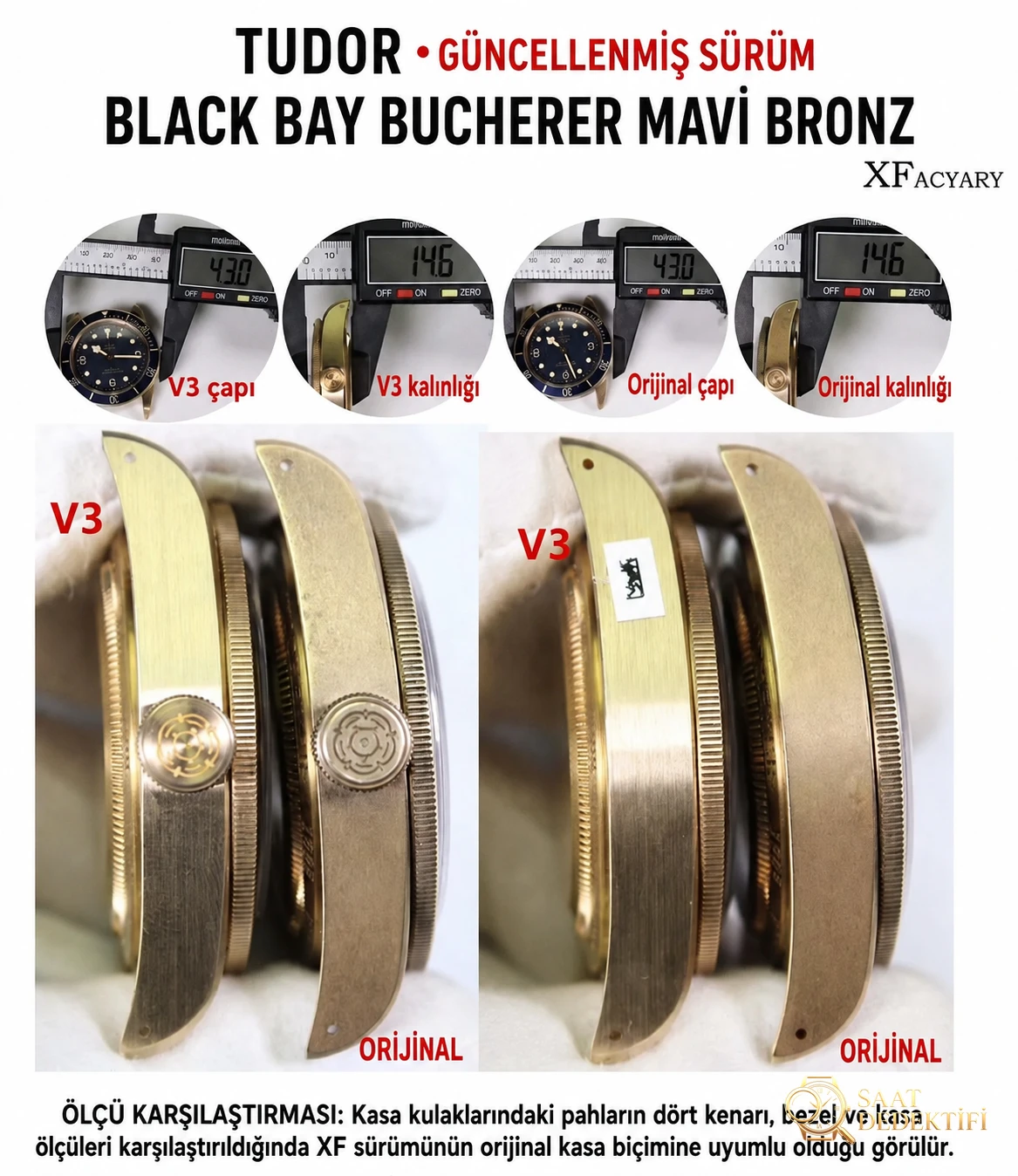 XF Factory Tudor Heritage serisi Mavi Bronz V3 versiyonu saatin orijinalle karşılaştırmalı incelemesi - Bilekte Duruş ve Kasa Orantısı