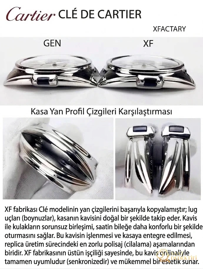 XF Factory V2 Cartier Cle Serisi WGCL0005 Kol Saati Orijinal Karşılaştırmalı İncelemesi - Yan Profil ve Kordon Bağlantısı