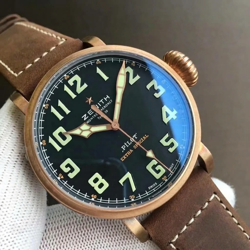 XF Factory Zenith Bronz Pilot Big Flieger V3 Sürümü - Çok Fotoğraflı Detaylı İnceleme - Kasa Profili ve Kurma Kolu İncelemesi