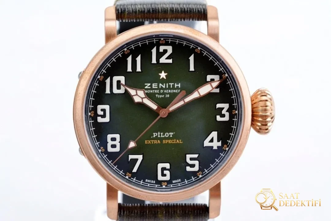 XF Factory Zenith Bronz Pilot kaki yeşilinde renk farkı olur mu? - Kadran Detayı ve Bezel İşçiliği