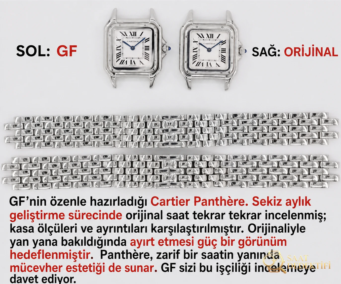Yeni renk seçeneği: GF Factory Cartier Panthère replika kadın saatinin işçiliği nasıl? Orijinalle karşılaştırınca DJ Factory