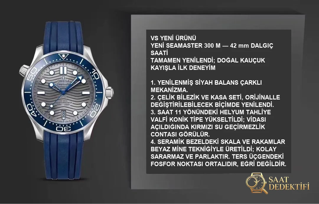 Yeni seramik kadranlı VS Factory Omega Seamaster 300M — dalgalı gri kadran, beyaz mine saat işaretli bezel dalış saatinin karşılaştırmalı incelemesi - Arka Kapak ve Mekanizma Detayı