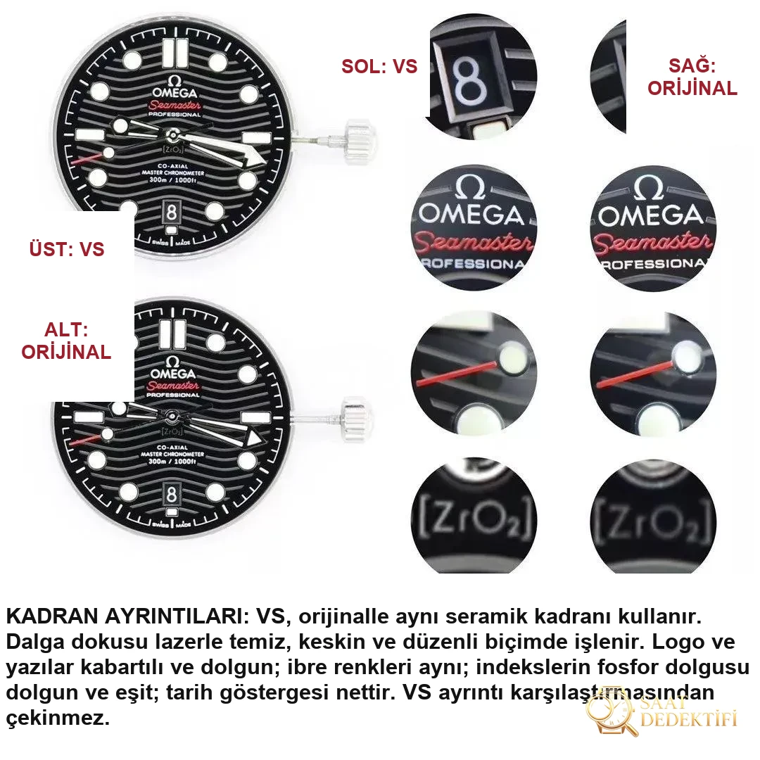 Yeni Siyah Kadranlı VS Factory Omega Seamaster 300M Gerçek-Replika Karşılaştırması ve Orijinal İncelemesi - Makro Kadran ve İndeks İşçiliği
