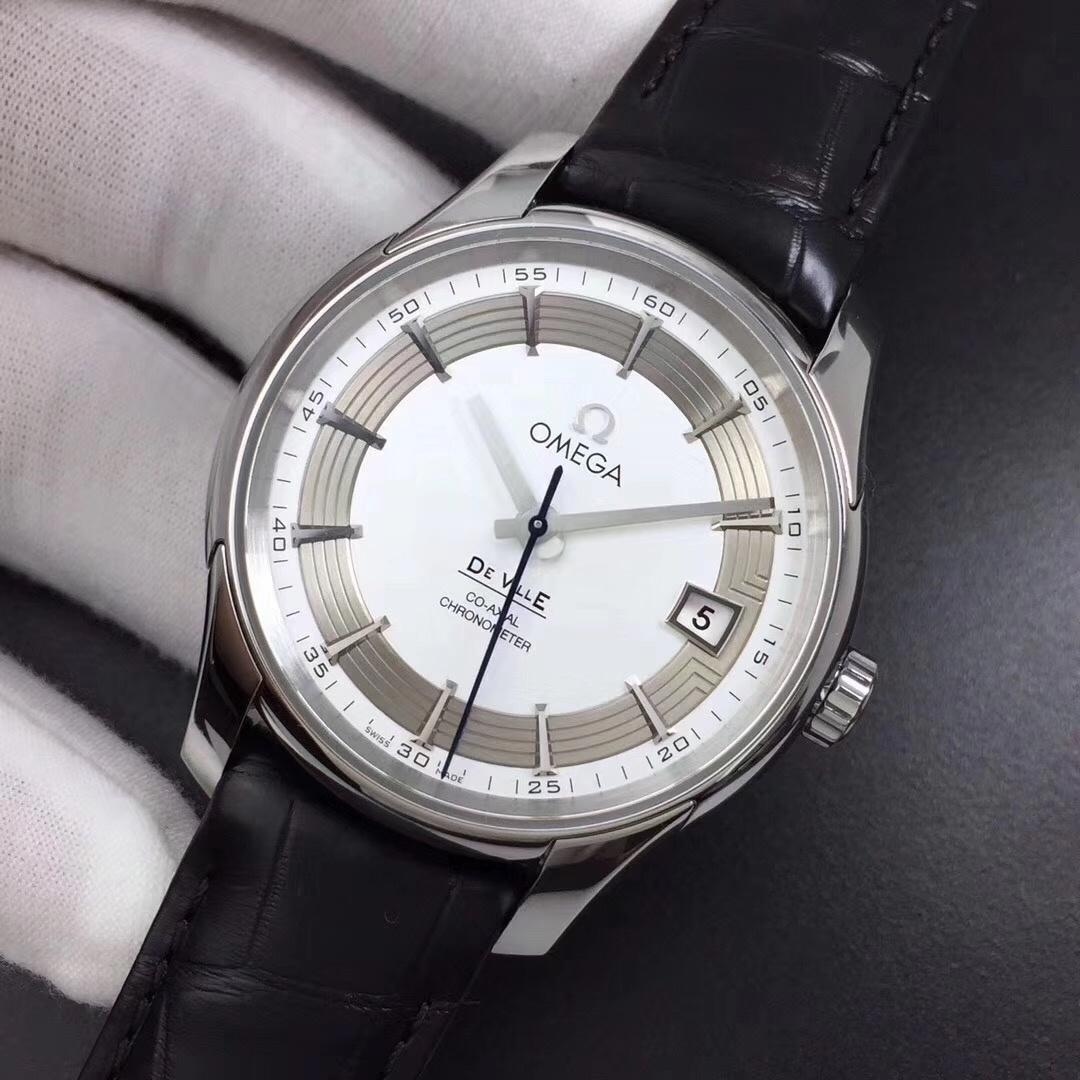 Yeni ürün incelemesi: VS Factory Omega De Ville Parlak Beyaz 8500 mekanizma 41 MM timsah derisi safir cam replika saat — 4. fotoğraf
