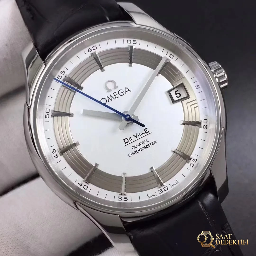 Yeni ürün incelemesi: VS Factory Omega De Ville Parlak Beyaz 8500 mekanizma 41 MM timsah derisi safir cam replika saat - Bilezik, Toka ve Klips Mekanizması