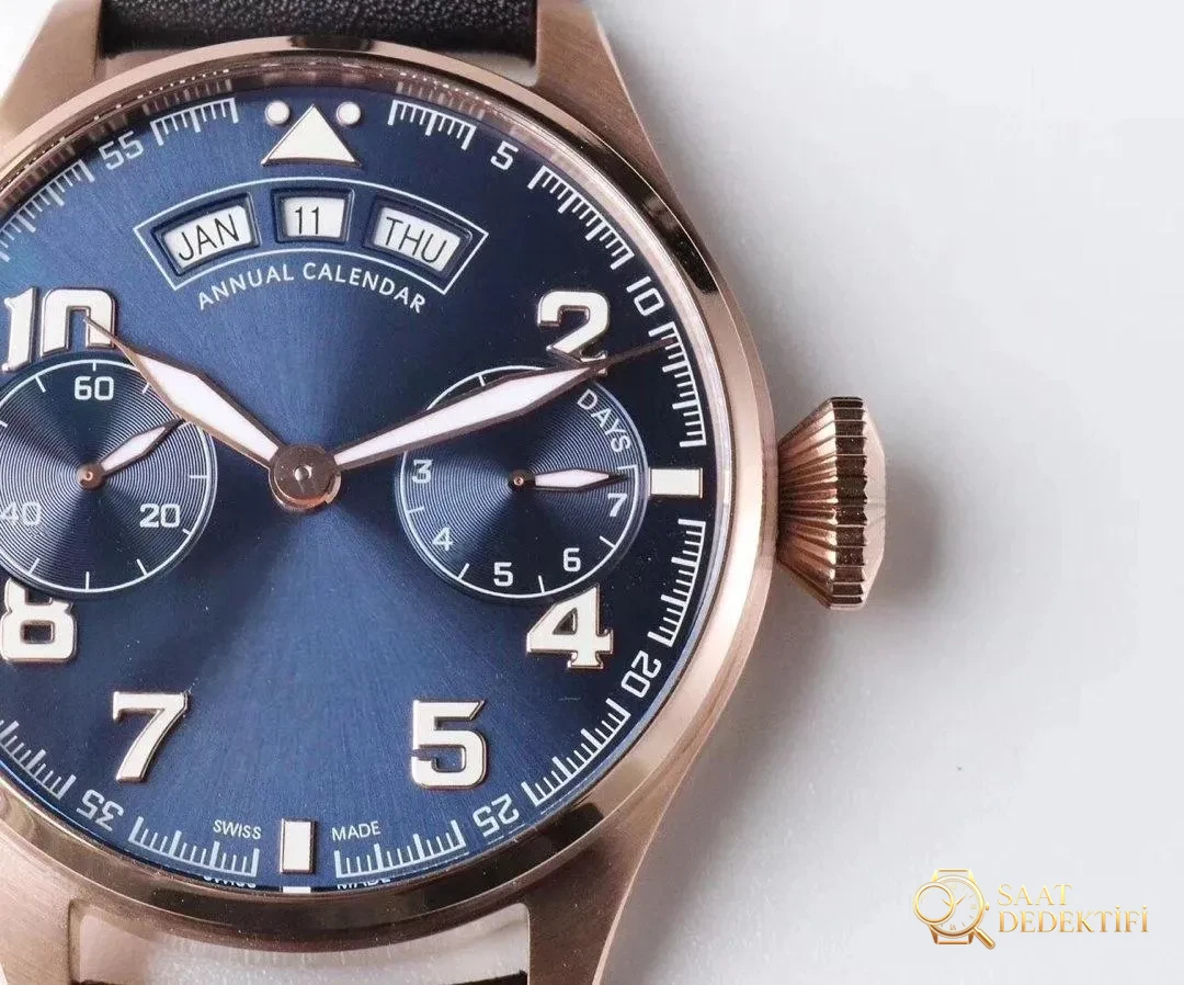 Replika IWC Yıllık Takvim Mavi Kadran