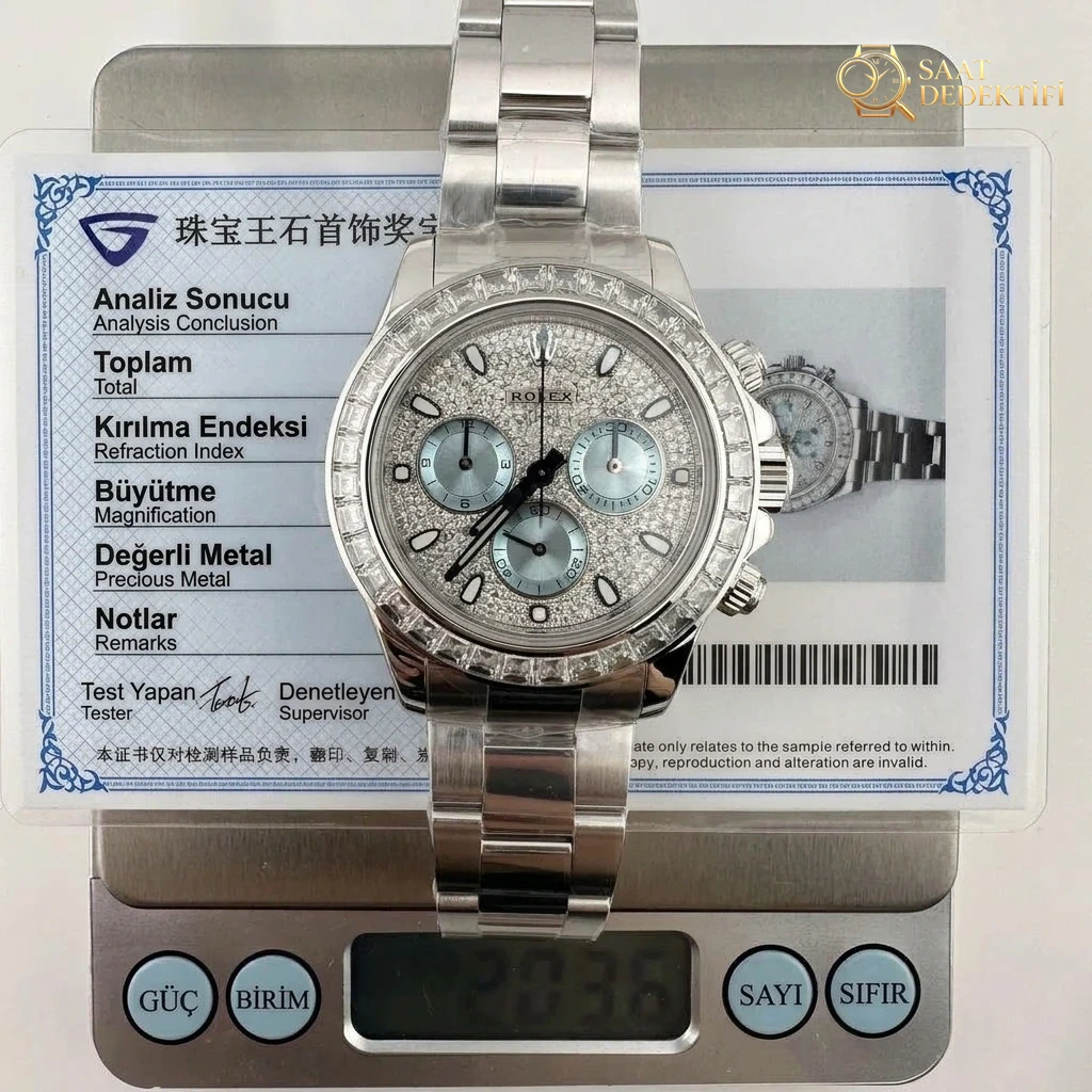 Yüksek Kalite Özel Sipariş Replika Daytona 116576TBR Yıldız Kadranlı Platin Buz Mavisi, Tam Ağırlık 203 Gram - Kasa Profili ve Kurma Kolu İncelemesi