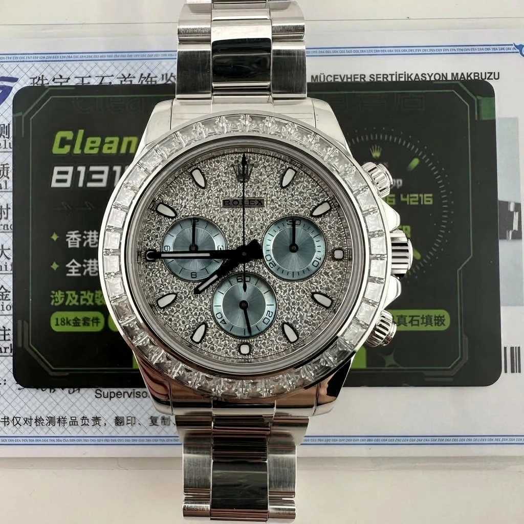 Yüksek Kalite Özel Sipariş Replika Daytona 116576TBR Yıldız Kadranlı Platin Buz Mavisi, Tam Ağırlık 203 Gram - Arka Kapak ve Mekanizma Detayı