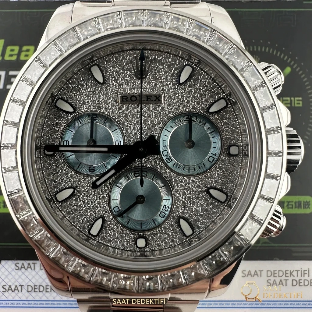 Yüksek Kalite Özel Sipariş Replika Daytona 116576TBR Yıldız Kadranlı Platin Buz Mavisi, Tam Ağırlık 203 Gram - Bilezik, Toka ve Klips Mekanizması