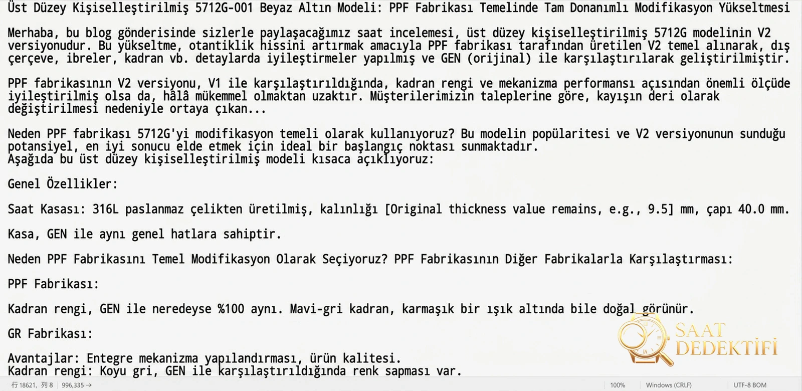 Yüksek Segment Özel Sipariş PPF Fabrikası 5712G-001 Beyaz Altın Tam Donanım Modifiye Yükseltme - Arka Kapak Gravür ve Seri Numarası