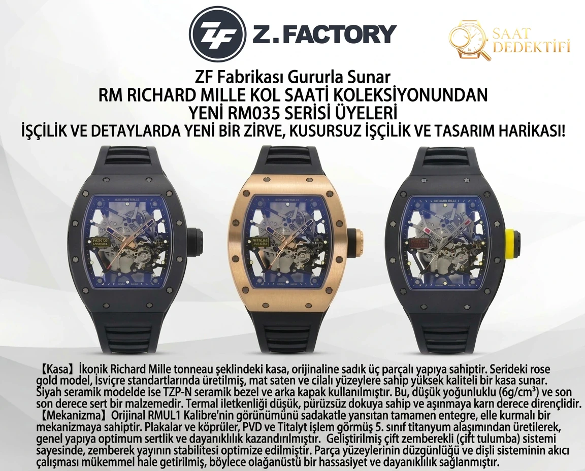 ZF 2025 iddialı yapımı: Pazarın en üst donanımlı 2025 versiyonu geliyor — Richard Mille erkek serisi RM035 «Büyük Boğa», üst düzey saatçilik işçiliğiyle bilekteki sanatı yeniden yorumluyor! - Kasa Profili ve Kurma Kolu İncelemesi