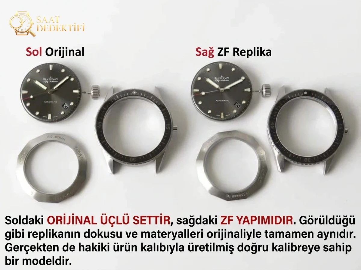 ZF Blancpain Fifty Fathoms karşılaştırması - Arka Kapak ve Mekanizma Detayı