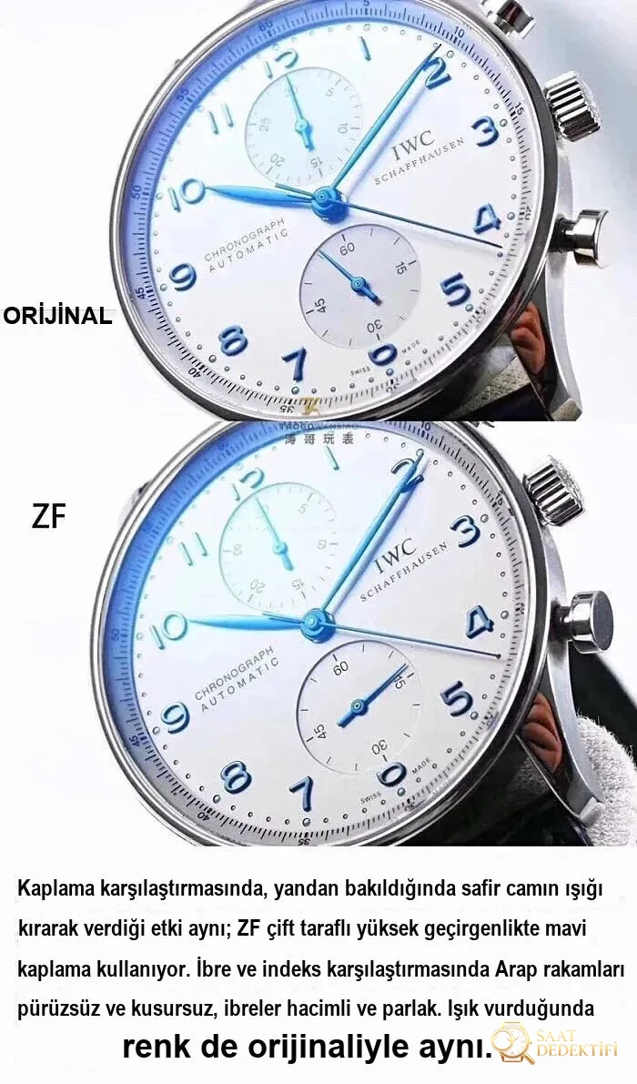 ZF fabrikası IWC Portugieser Chronograph V2 IW371446 mavi akrep ve yelkovan: işçilik gerçekten nasıl? - Makro Kadran ve İndeks İşçiliği