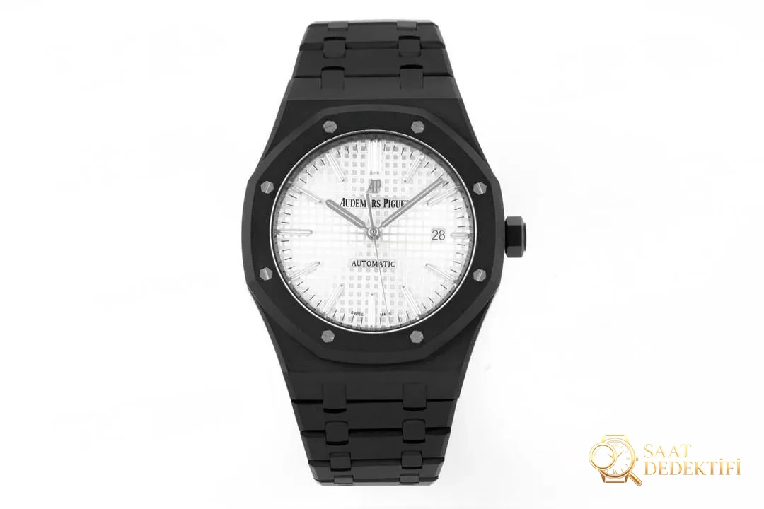 ZF Factory Audemars Piguet 15400 Royal Oak DLC Altın-Çelik Karbon Siyahı Kaplama Saat - Kadran Detayı ve Bezel İşçiliği
