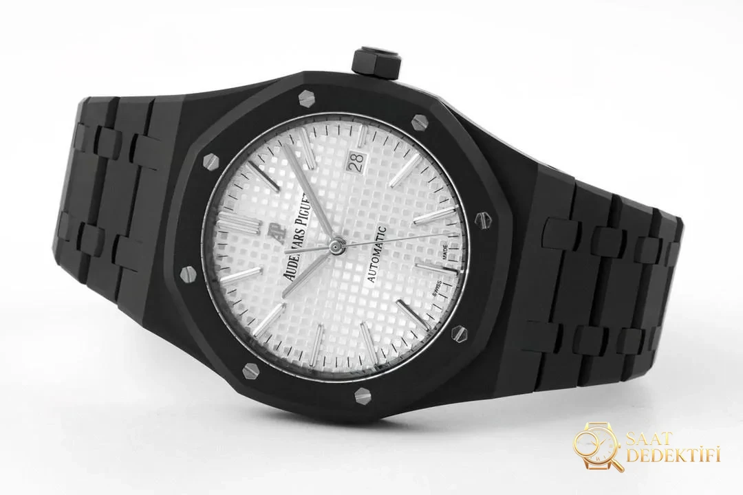 ZF Factory Audemars Piguet 15400 Royal Oak DLC Altın-Çelik Karbon Siyahı Kaplama Saat - Bilezik, Toka ve Klips Mekanizması