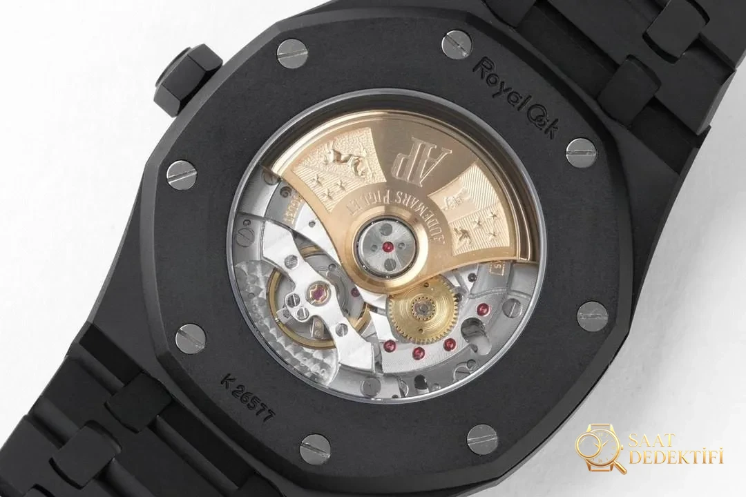 ZF Factory Audemars Piguet 15400 Royal Oak DLC Altın-Çelik Karbon Siyahı Kaplama Saat - Klips Kilidi ve Lazer Damgalar