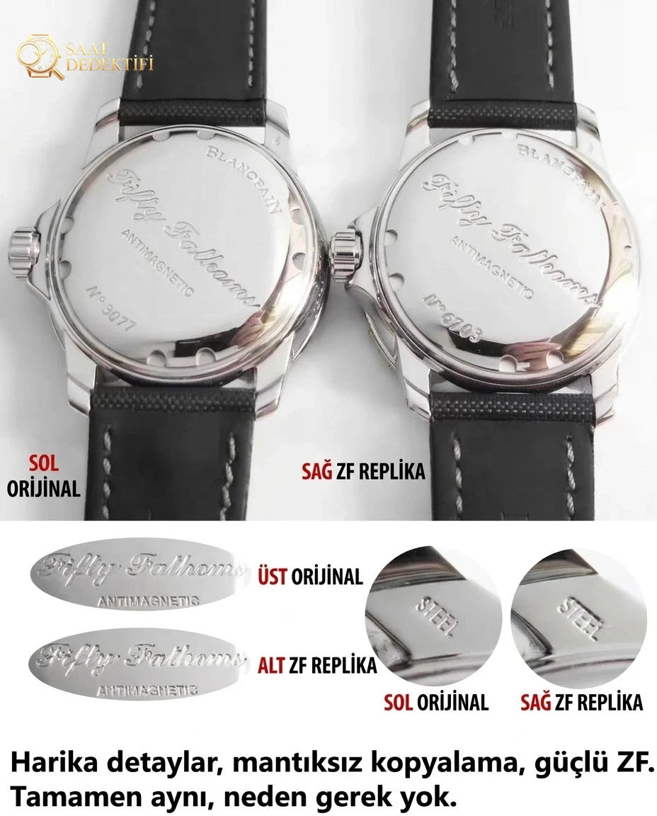 ZF Factory Blancpain Fifty Fathoms saatin orijinaliyle karşılaştırmalı detaylı incelemesi - Bilezik, Toka ve Klips Mekanizması