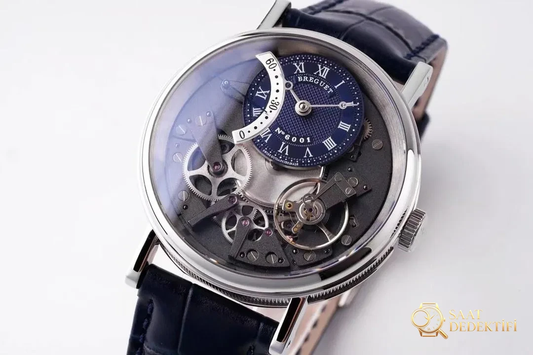 ZF Factory Breguet Tradition serisi retrograde saniyeli replika saat, mavi kadran - Arka Kapak ve Mekanizma Detayı
