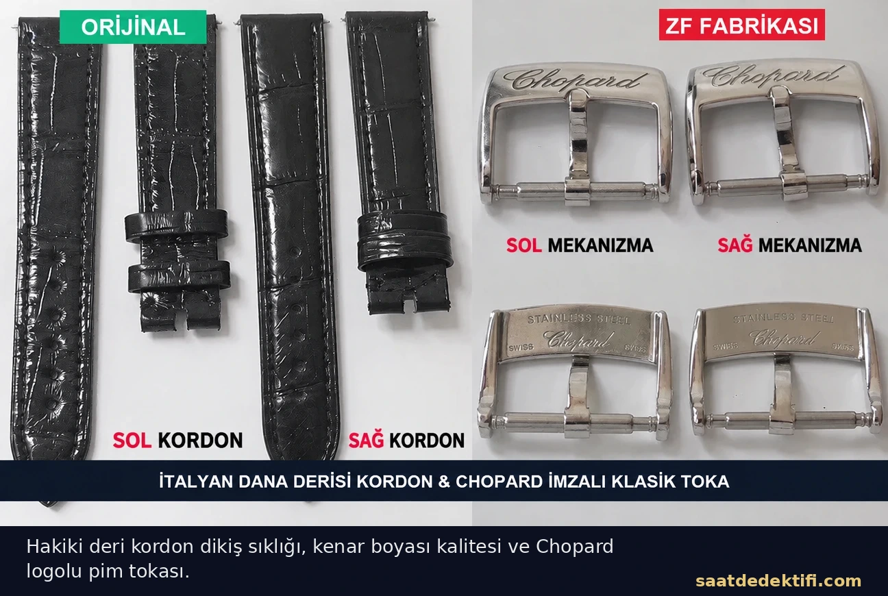 Chopard Happy Sport deri kordon ve pim tokası karşılaştırması