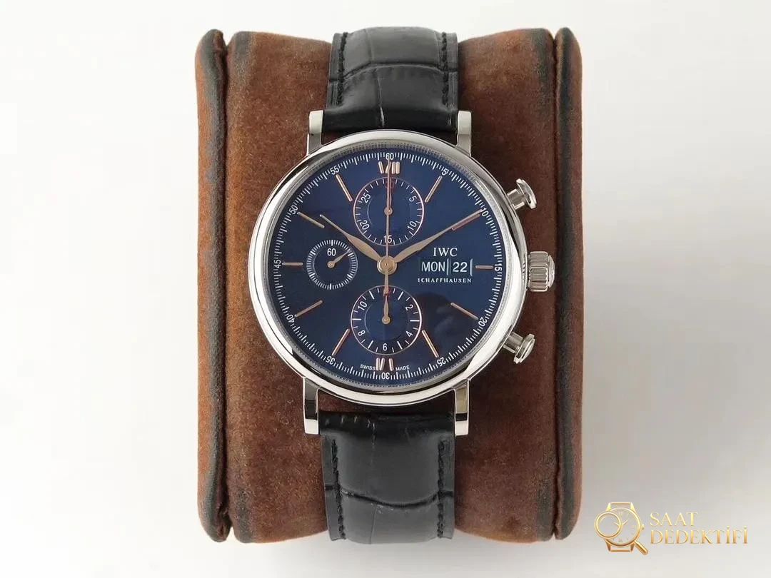 ZF Factory IWC Portofino Kronograf Mavi Kadran Altın Akrep-Yelkovan İncelemesi - Kadran Detayı ve Bezel İşçiliği