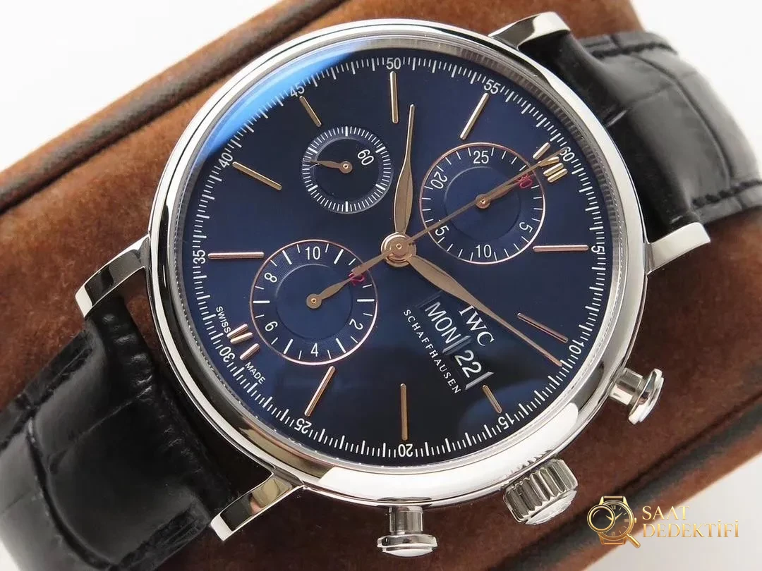 ZF Factory IWC Portofino Kronograf Mavi Kadran Altın Akrep-Yelkovan İncelemesi - Makro Kadran ve İndeks İşçiliği
