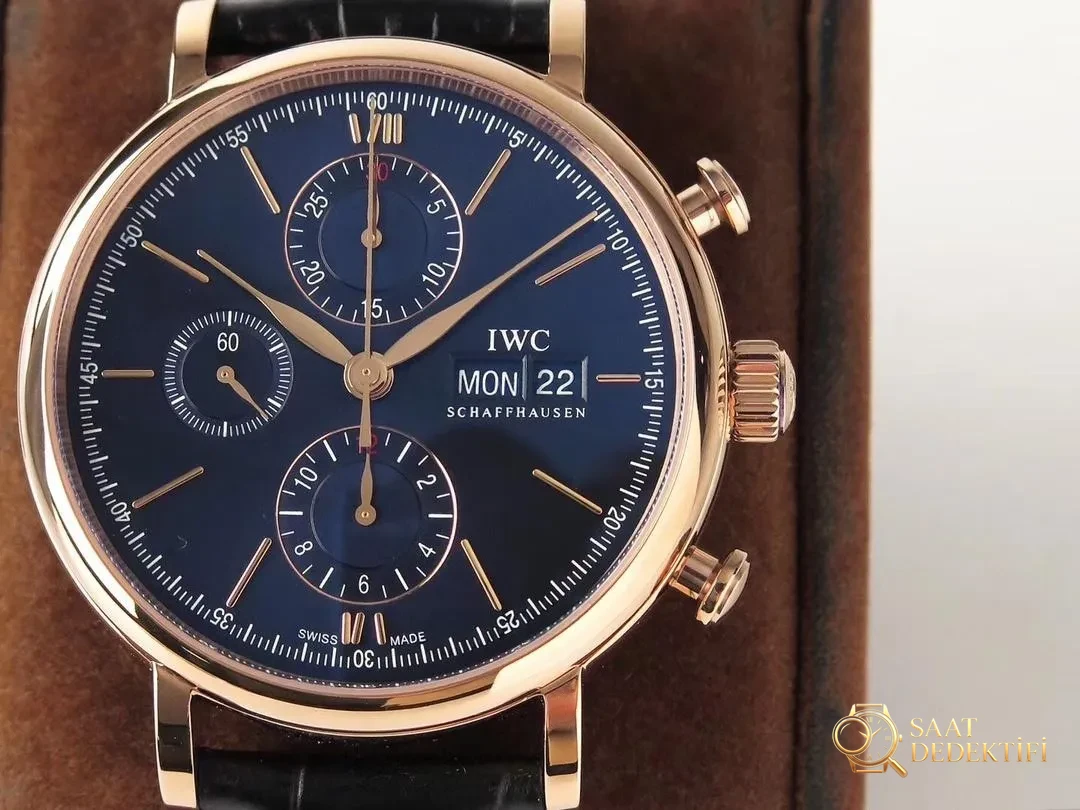 ZF Factory IWC Portofino Kronograf, roze altın kasa mavi kadran incelemesi - Kasa Profili ve Kurma Kolu İncelemesi